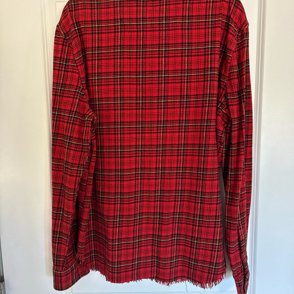 Frame women’s XL red plaid flannel shirt raw hem - Picture 4 of 7